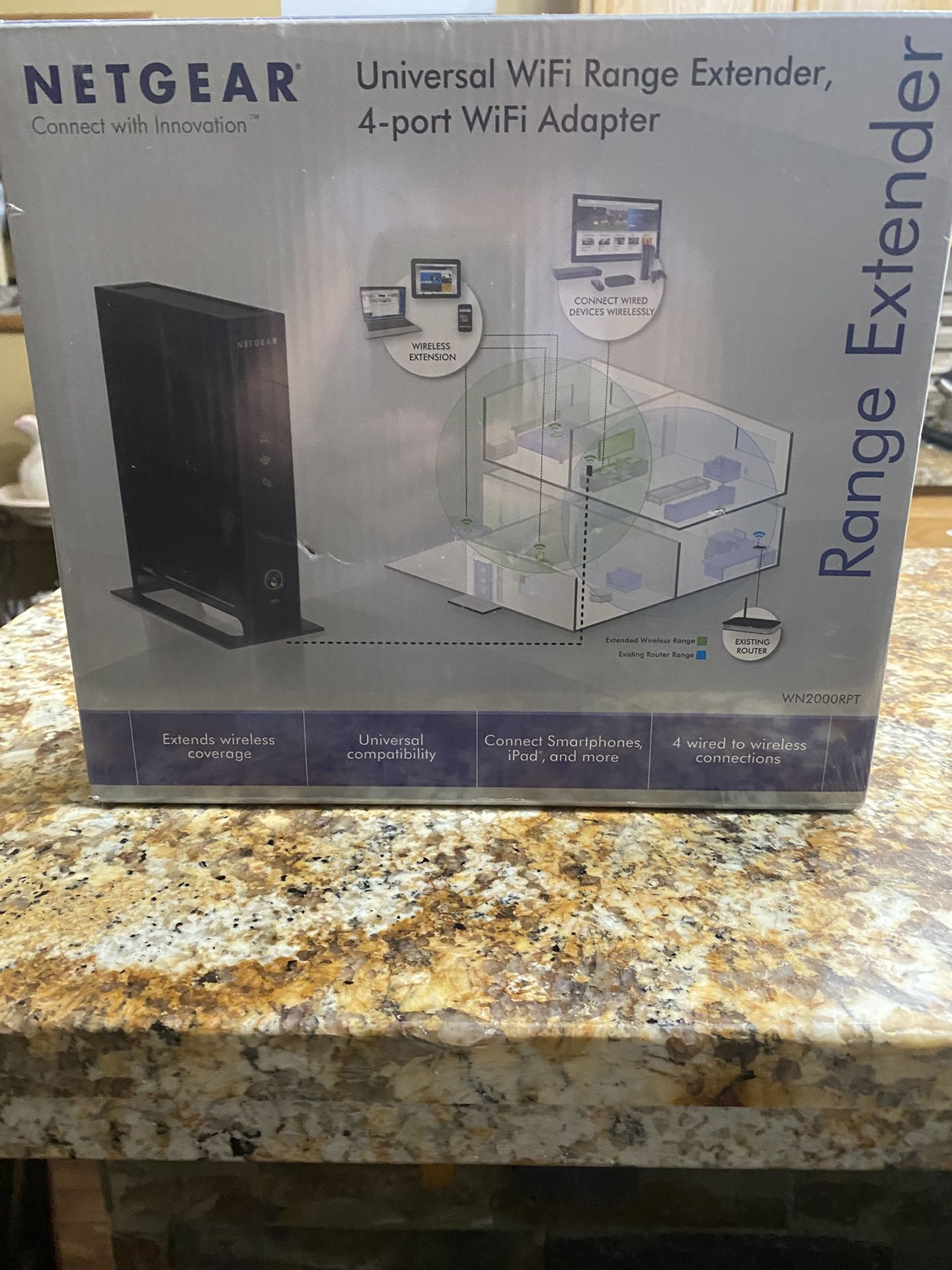 NEW!! NETGEAR N300 Wi-Fi Range Extender 4 Port ( WN 2000 RPT) - Black