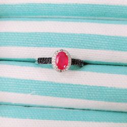 Genuine Ruby & Black Diamond Ring