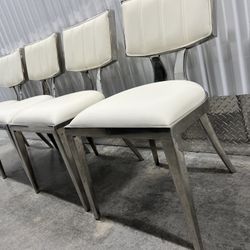 Set of 4 chairs and 1 bench cream and chrome