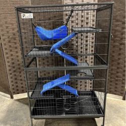 Brand New 5 Tier Small Animal Metal Pet Cage, Removable Ferret Cage with Lockable Wheels, 50" Tall Deluxe Chinchilla Cage with Hammock and Tray