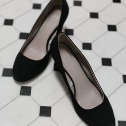 Black Faux Suede Wedge Heel Pumps Vegan Friendly 