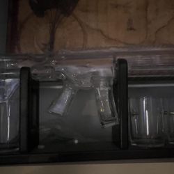 Glass Rifle Container For Alcohol. (comes With Decorative Glasses With Bullets Inside)