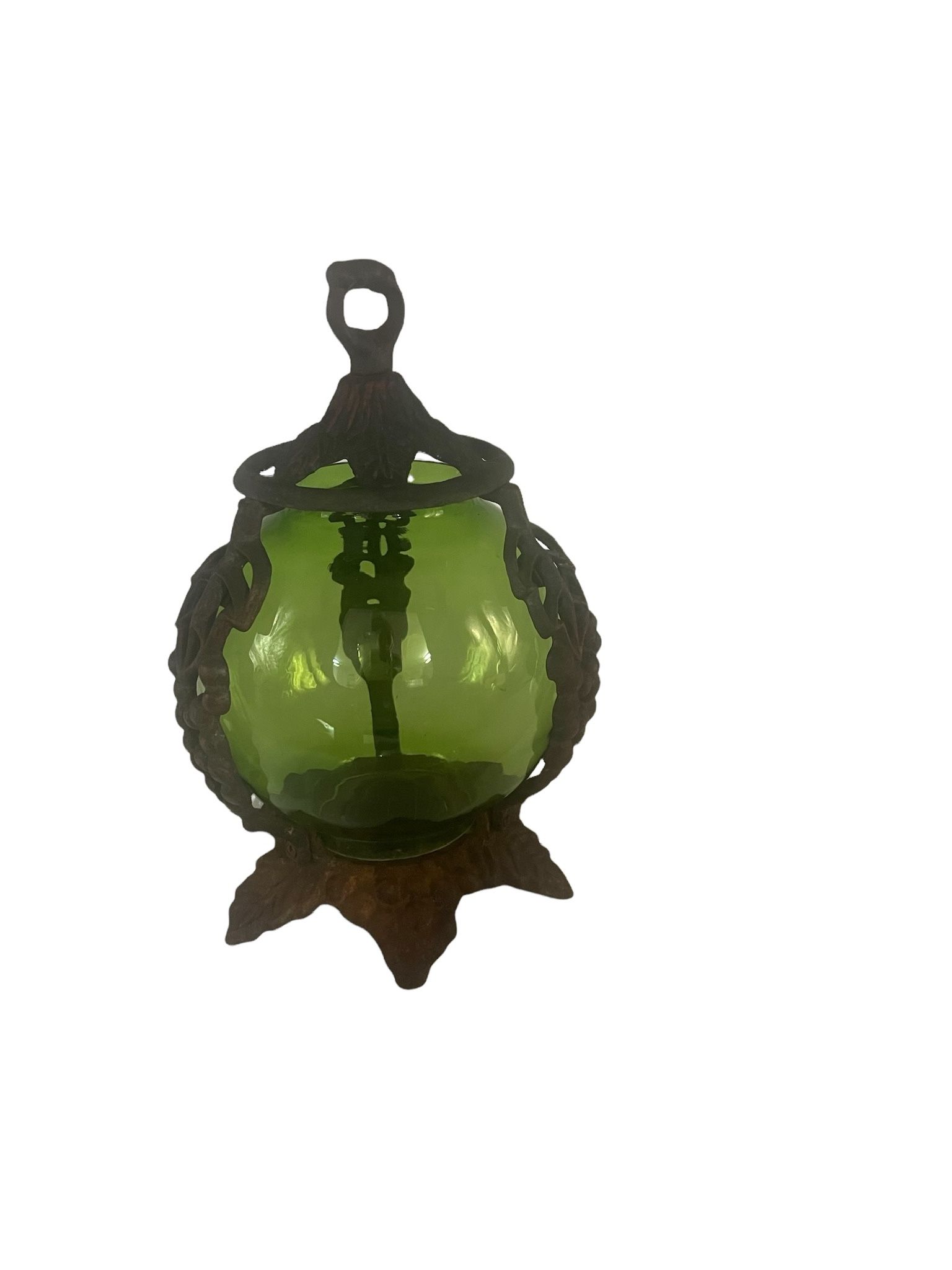 Green Glass Candle Lantern Yard Decor