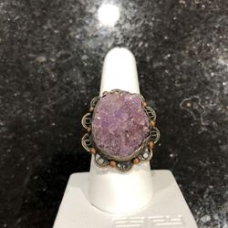 New 925 Sterling Silver Ring , Rough Amethyst ,Resizable ,New Never Been Used