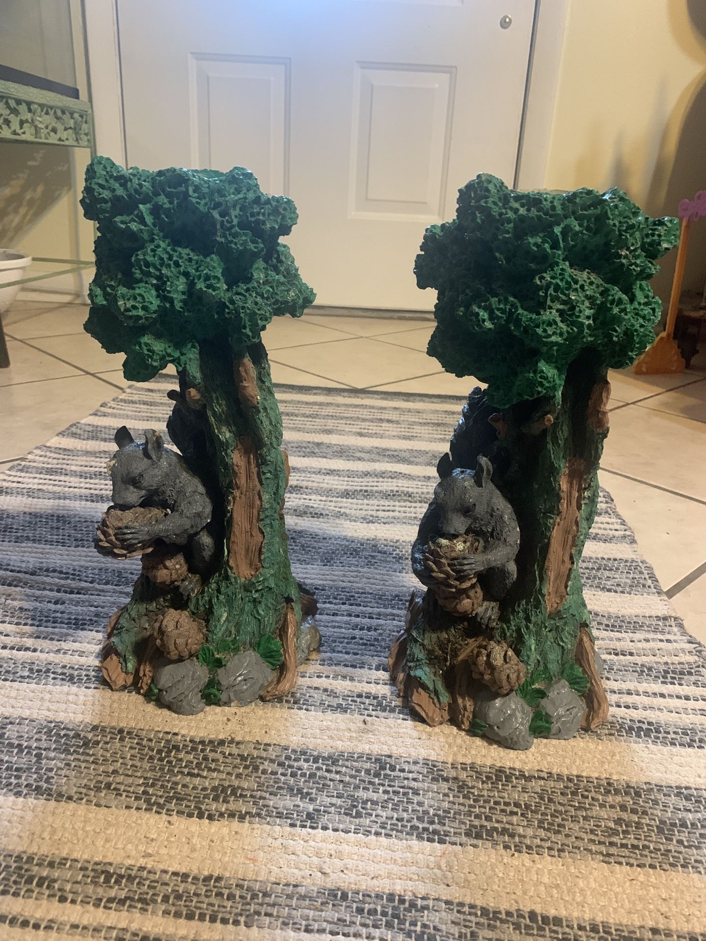 X2 Chipmunk In Tree Candlestick Holders Heavy Resin/Composite 12.5” Tall