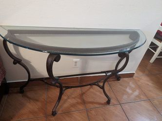 Half Moon Glass Top Metal Frame Console Table