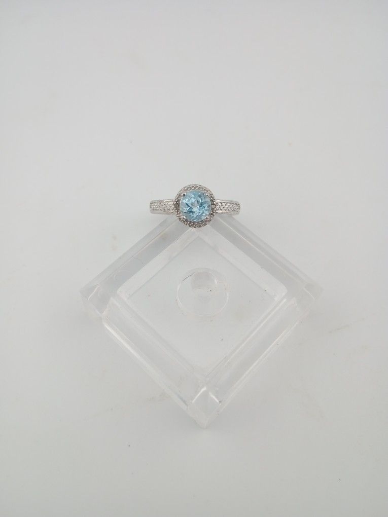 STUNNING Halo Cut Blue Topaz Diamond Engagement Ring 925 Sterling Silver 