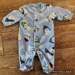 Newborn, Baby Boy, Girl, Christmas Fleece Pajamas, Footed red green white gray Light Blue Snowman
