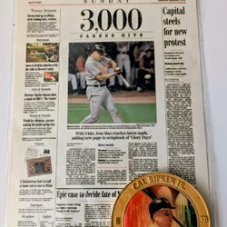 CAL RIPKEN  JR.  RARE GIANT  MEDALLION WITH  NEWSPAPER  POSTER CARD 