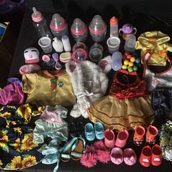 Doll Clothes Shoes Bottles Etc