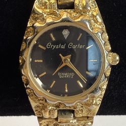 Vintage Crystal Carter Gold Tone Women’s Watch Diamond Quartz 3ATM