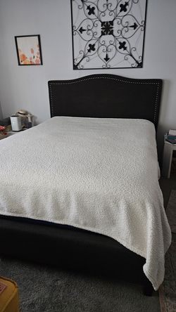 Dark Upholstered Queen Bed Frame