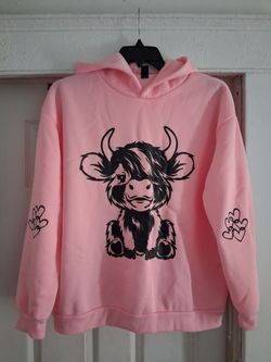 Women Pink Miniature Cow Graphic Hoodie 2XL  (New)