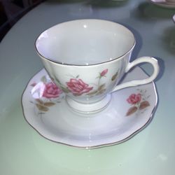 Bone China Pink Rose Tea Cup And Saucer