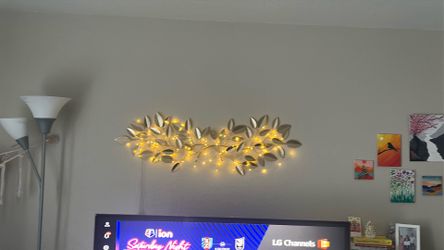 Gold Metal Leaf Branch Wall Art with LED Fairy Lights