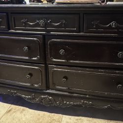 Wood Bed frame, Dresser & Mirror