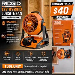 RIDGID 18V Hybrid Jobsite Fan Ventilador híbrido 2 en 1