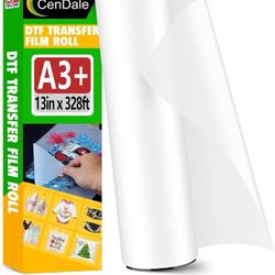 DTF Transfer Film Roll 13" x 328ft - Premium A3+ DTF Film Roll, Double Sided Matte Clear PreTreat DTF Roll Film for Dark and Light T-shirts, Hot & Col