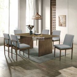 7pc Mid-Century Modern Solid Wood Dining Table Set