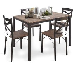 5 PC Wood Dining Set Table And Chairs 4 With Metal Legs, Home Kitchen Breakfast Furniture