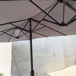 (NEW) $95 Large 15 FT Double Sided Umbrella Outdoor Patio, Gray/Red color (Weight base not included)