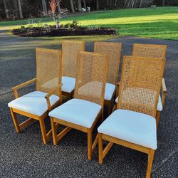 Bernhardt Vintage Mid Century Modern Oak Cane Back Dining Chairs