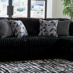 Black Sectional with Chaise and Pillows