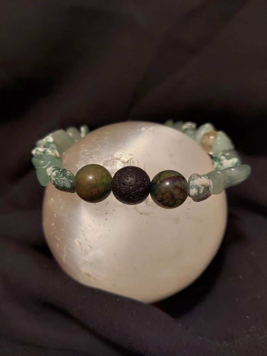 Blue Haze Fire Agate,Qinghai Jade, Green Aventurine Crystal Bracelet
