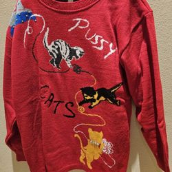 NEW! Medium Red "Pussy Cats" knit sweater by the brand Audrey.
