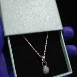 925 Sterling Silver Genuine Larimar Pendant with 925 Italian Sterling Silver Chain