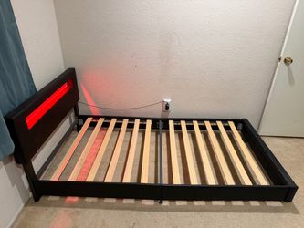 Black Platform Bed Frame with LED Headboard