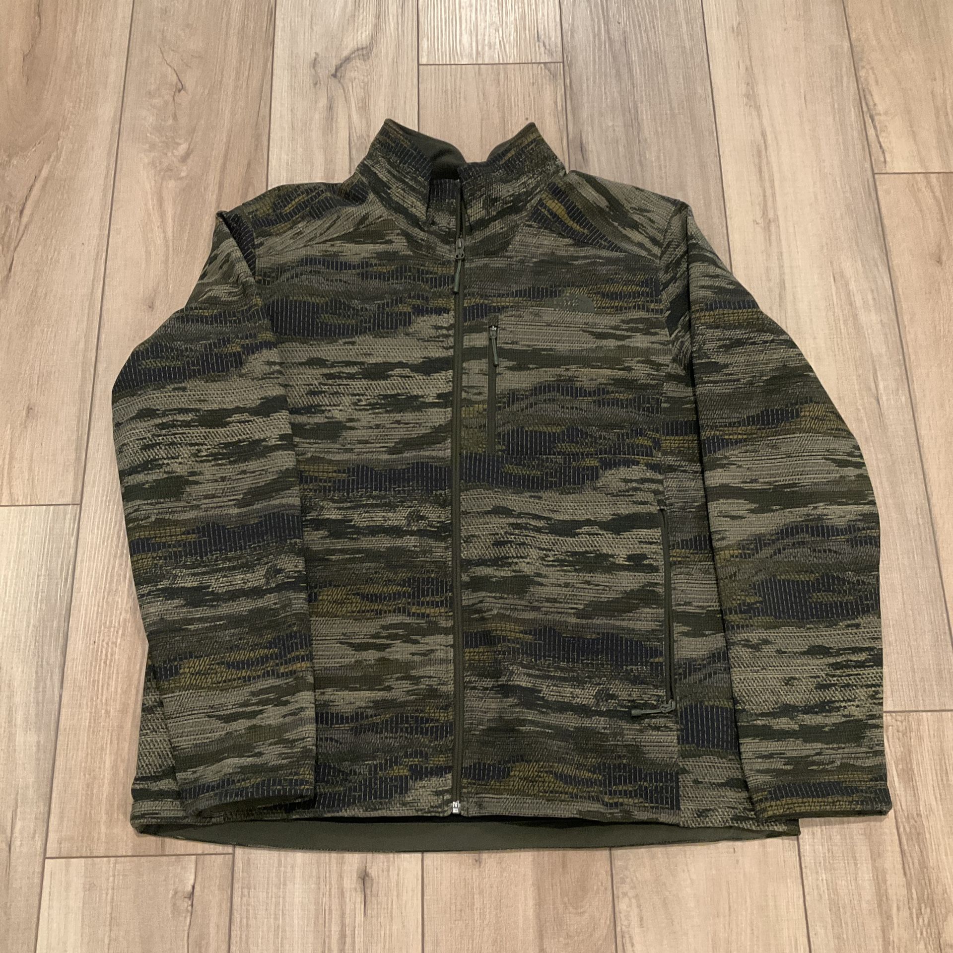 North Face Green Camo Print Zip-Up Jacket