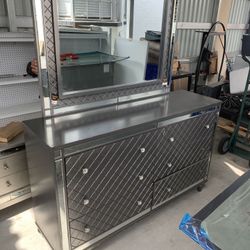 Glass Dresser And Mirror,chest And Nightstand 