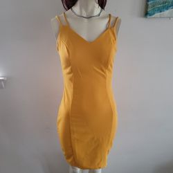Mustard Yellow Crisscross Back Dress
