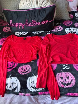 Red Long Sleeve Crop Tops Set of 2