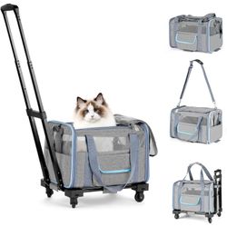 Pet Carrier with Wheels, Soft Sided Rolling Crate, Travel Bag up to 20 Lbs, Pet Stroller, Cat Dog