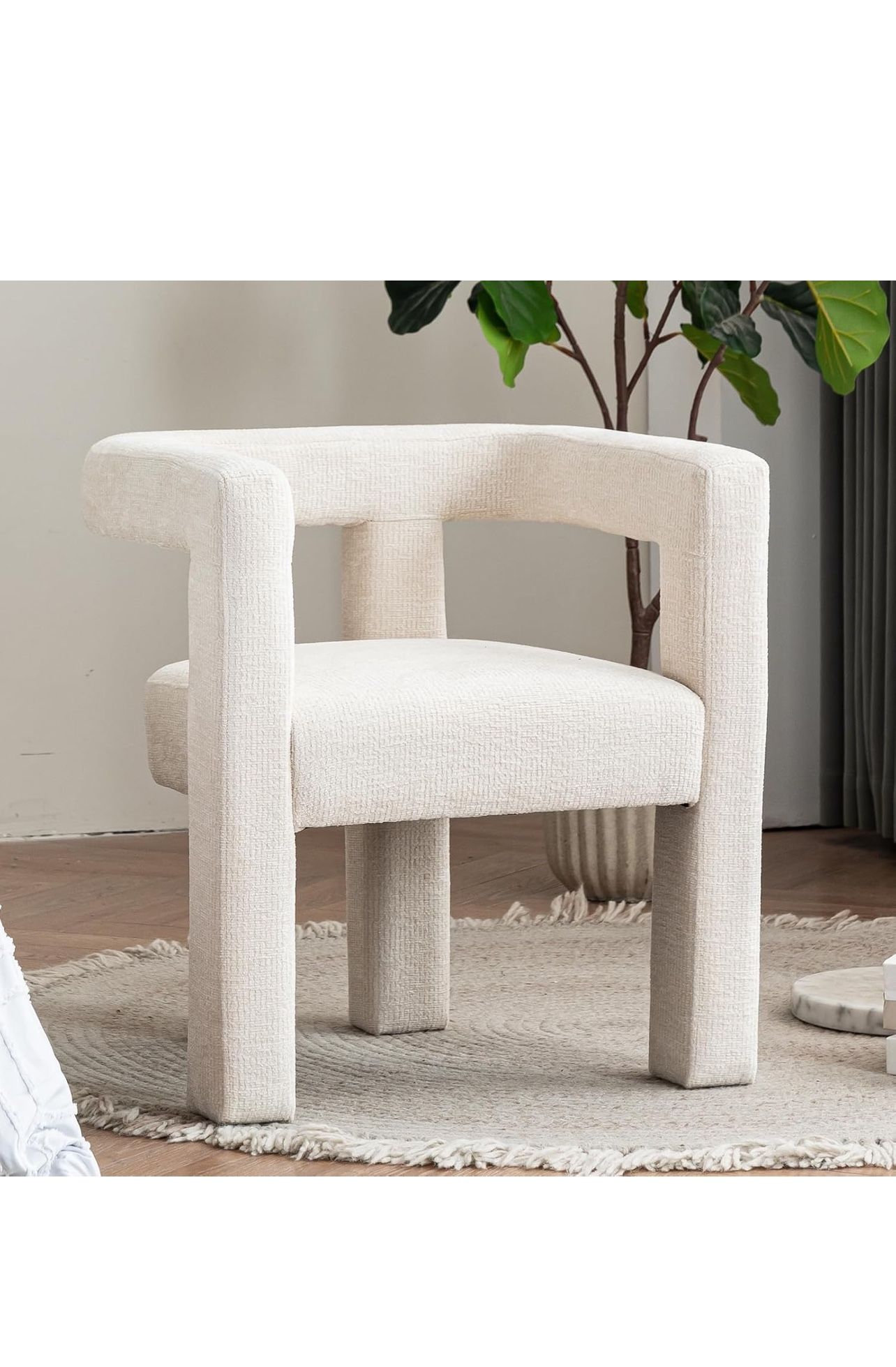 VKNOW Modern Upholstered Dining Chair | Accent Chair Cozy Fabric Barrel Armchair for Dining Room Living Room