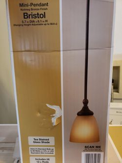 Hampton Bay Bristol 1-Light Nutmeg Bronze Mini Pendant with Tea-Stained Glass Shade