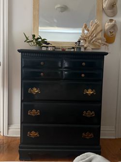Dark Teal Painted Tall Dresser with Brass Hardware