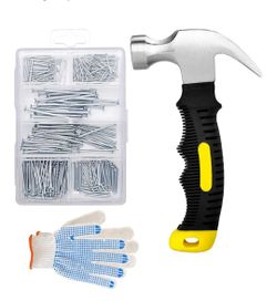 376pcs Hardware Nails Assortment Kit with 8oz Small Claw Hammer