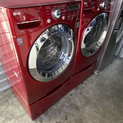 Red color lg front load washer and dryer electric high efficiency