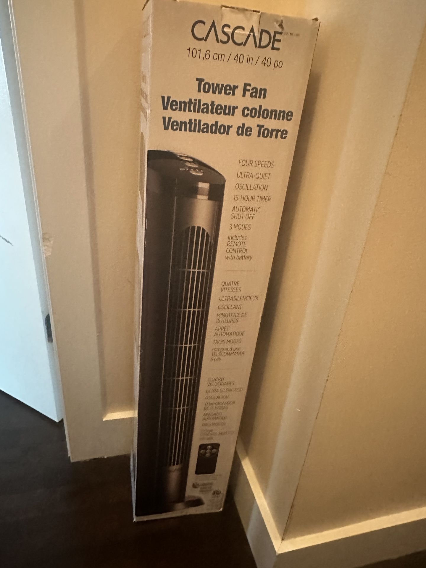 Cascade 40" 4-Speed and 3 Unique Wind Modes Oscillating Tower Fan with Remote Control, Ultra-quiet Cooling Solution for your Home or Office