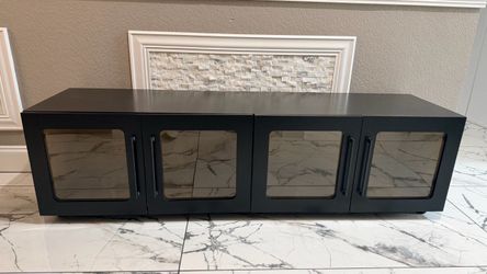 64" Black TV Stand with Glass Door Cabinet