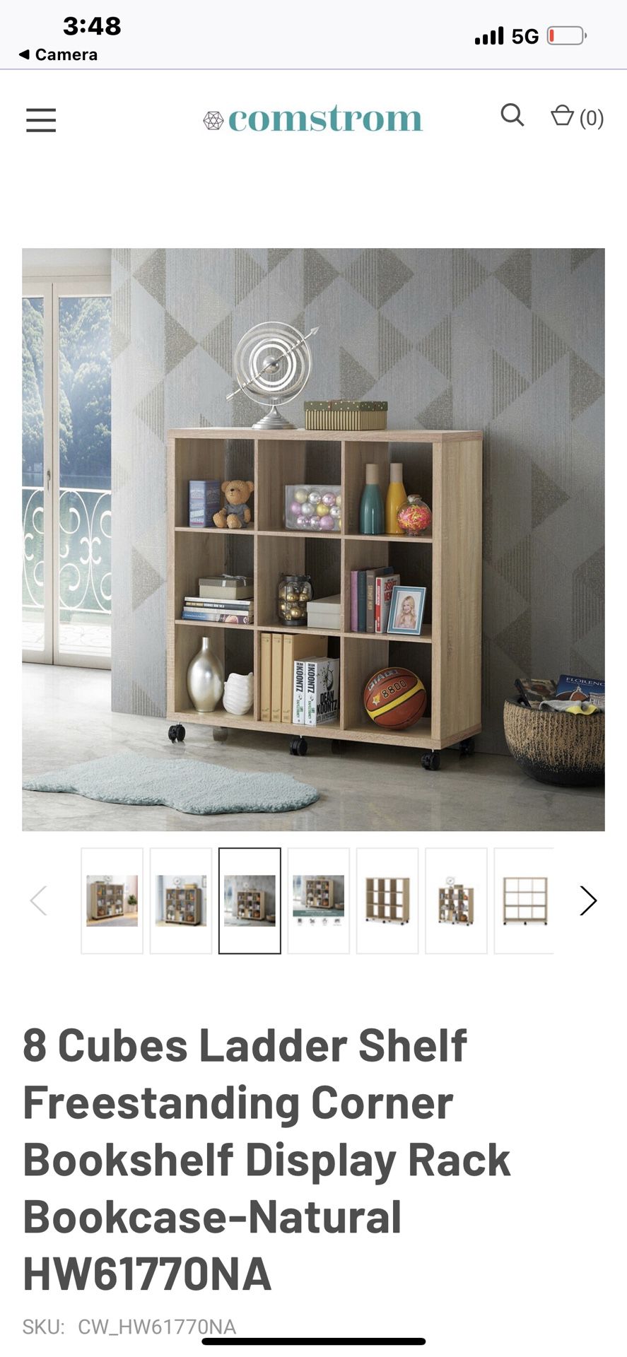 8 Cubes Ladder Shelf Freestanding Corner Bookshelf Display Rack Bookcase-Natural