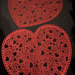 Set Of 2 Red Vinyl Heart Placemats