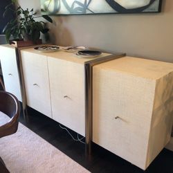 CB2  White Lacquered Linen Credenza 