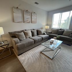 Couch W/pillows, Love Seat, Lamps, End Tables, Coffee Table 