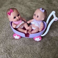 Twin Dolls with Stroller 