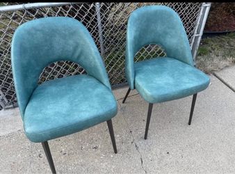 Set of 2 Teal Faux Leather Dining Chairs