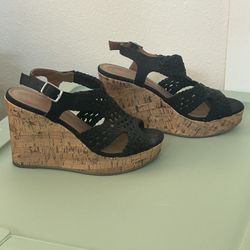 Size 7 JellyPop Black Wedge Sandals- Comfortable & Stylish